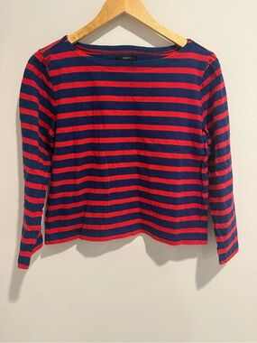 J.Crew Classic Fit Navy Red Stripe Long Sleeve Boat 4th if July Top Size Small
